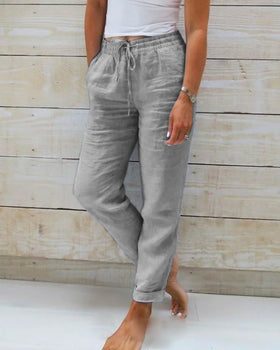 Hannah – Damen Bequeme Leinenhose mit Kordelzug