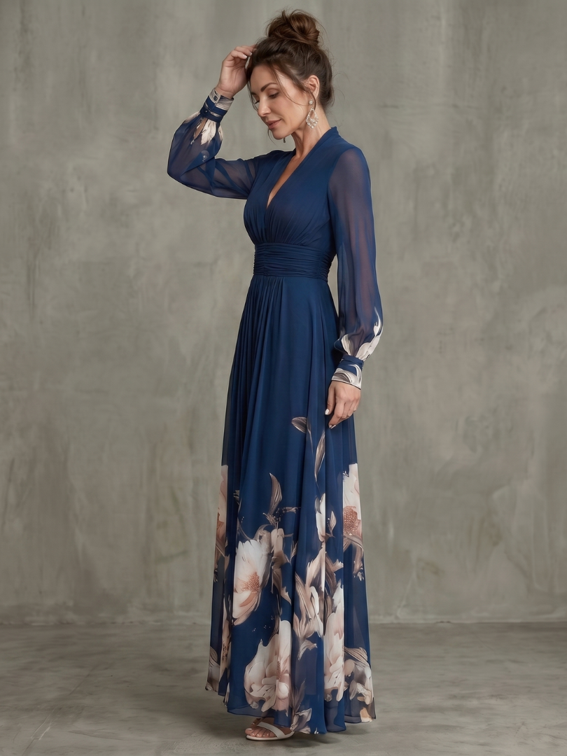 Elegantes Maxikleid für Damen mit tiefem V-Ausschnitt - J&B - 2 - Atelier-Zofia