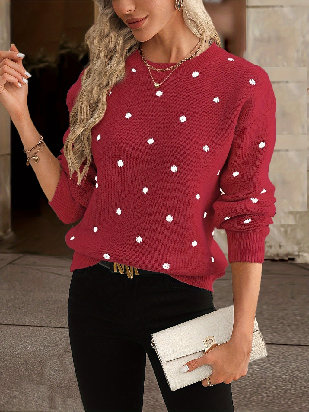 Stylischer Damen Pullover mit Punkten – Bequemer Rundhalsausschnitt von J&B - 2 - Atelier-Zofia