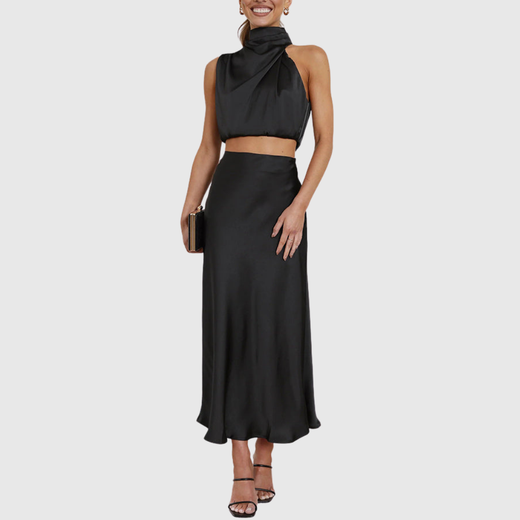 Annika – Elegant satin drape Set for Women - Image 3