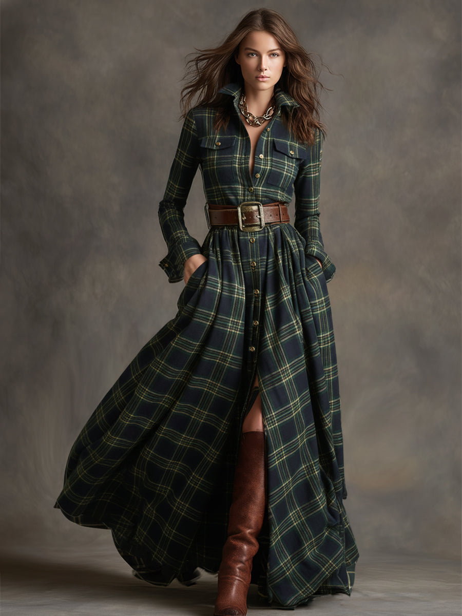 Helena – Kariertes Maxi-Hemdkleid