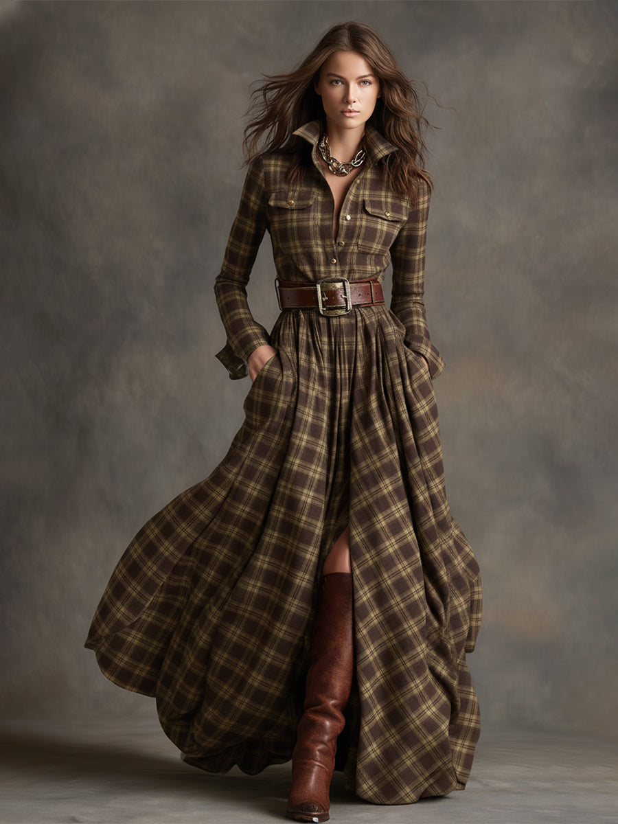 Helena – Kariertes Maxi-Hemdkleid