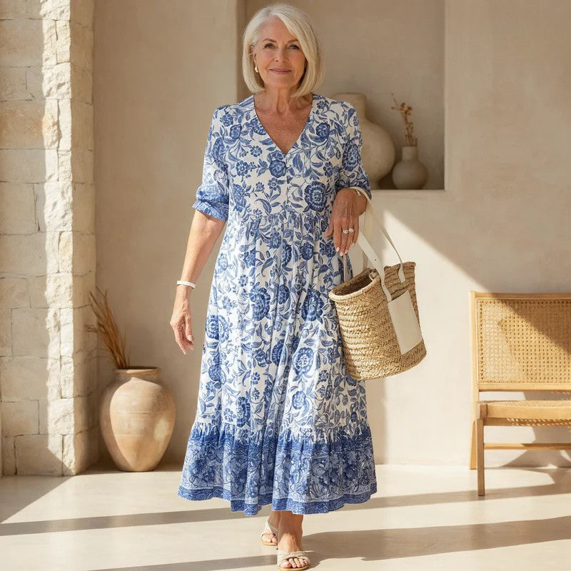 Charlotte – Elegant V-Neck Floral Dress for Women - Image 1