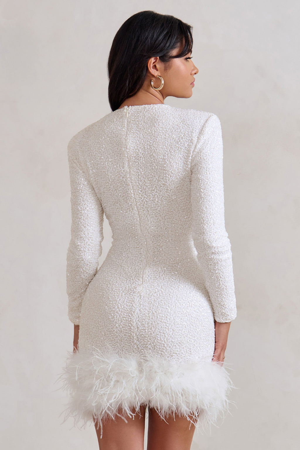 Isabella – Women's Mini Long Sleeve Dress with Feather Hem - Image 2