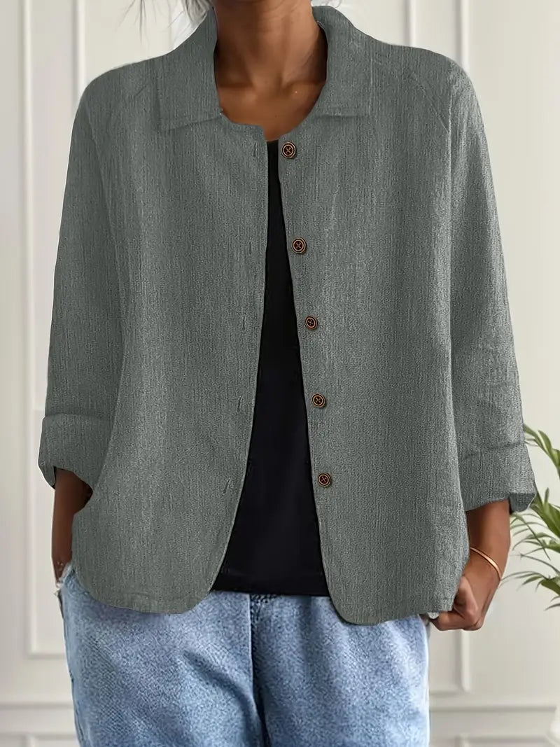 Button-Up Blouse Women's Relaxed Fit with Roll-Up Sleeves - Image 6