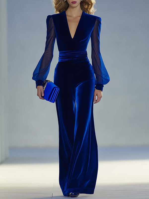 Elena – Eleganter Damen Jumpsuit mit tiefem V-Ausschnitt