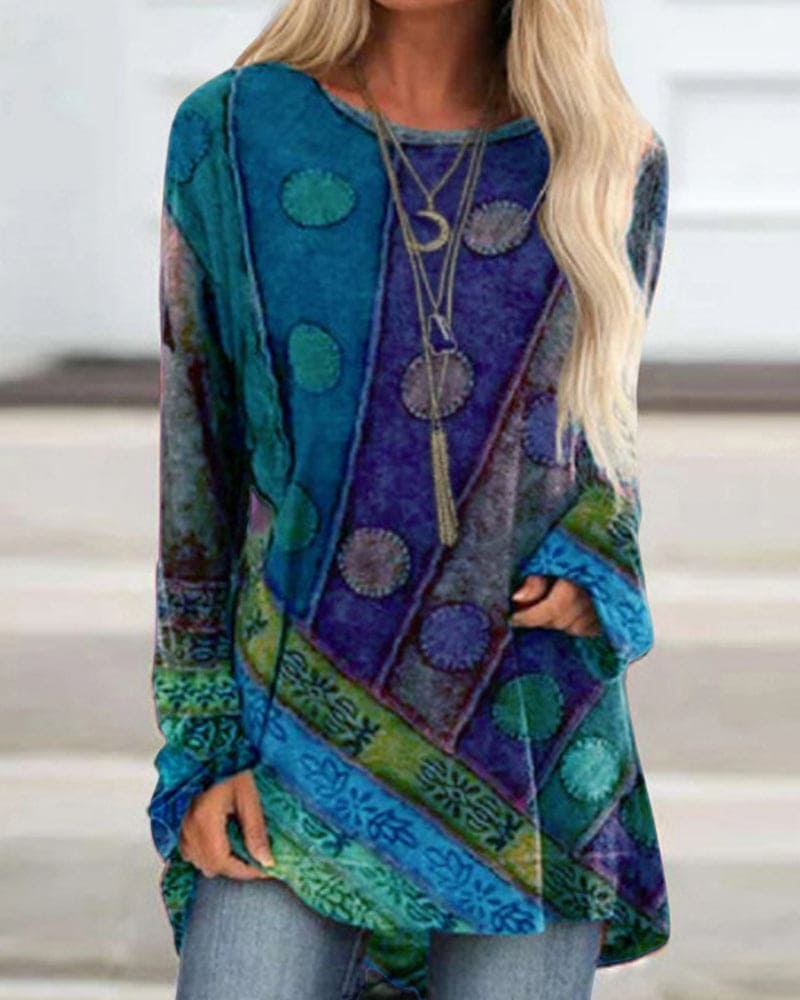 Naya - Damska tunika Boho w żywych kolorach z długimi rękawami - 3 - Atelier-Zofia