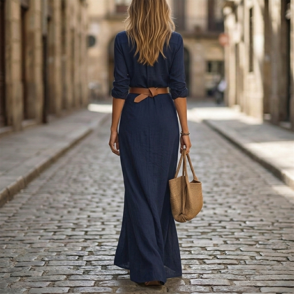 Antonia – Elegant Long Sleeve Belted Dress for Women - Image 2