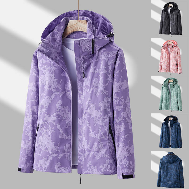 Damen Windjacke mit Kapuze und floralem Design - J&B - 6 - Atelier-Zofia