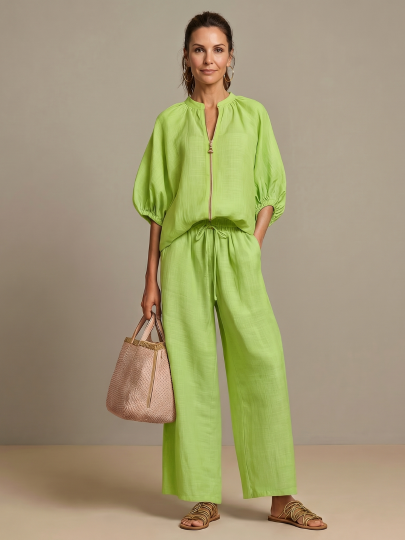Elegantes Damen Set mit Puffärmeln und Weitbein-Hose - J&B - 7 - Atelier-Zofia