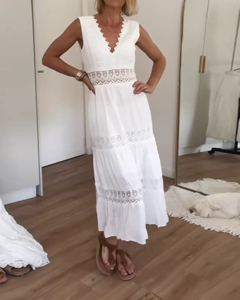 Elvira – Elegant V-neck lace top Dress for Women - Image 4