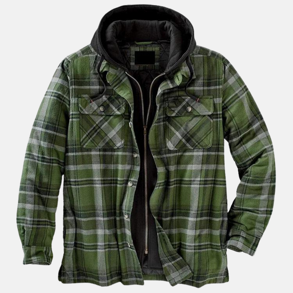 Herren Karo-Jackett mit Kapuze und Knopfverschluss - J&B - 8 - Atelier-Zofia