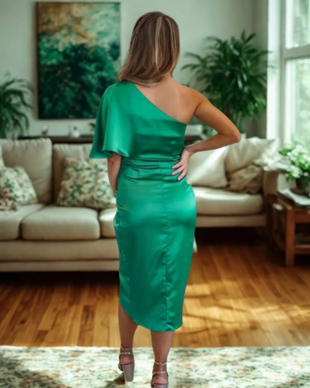 Alba – Drapiertes Asymmetrisches Midi-Kleid für Damen