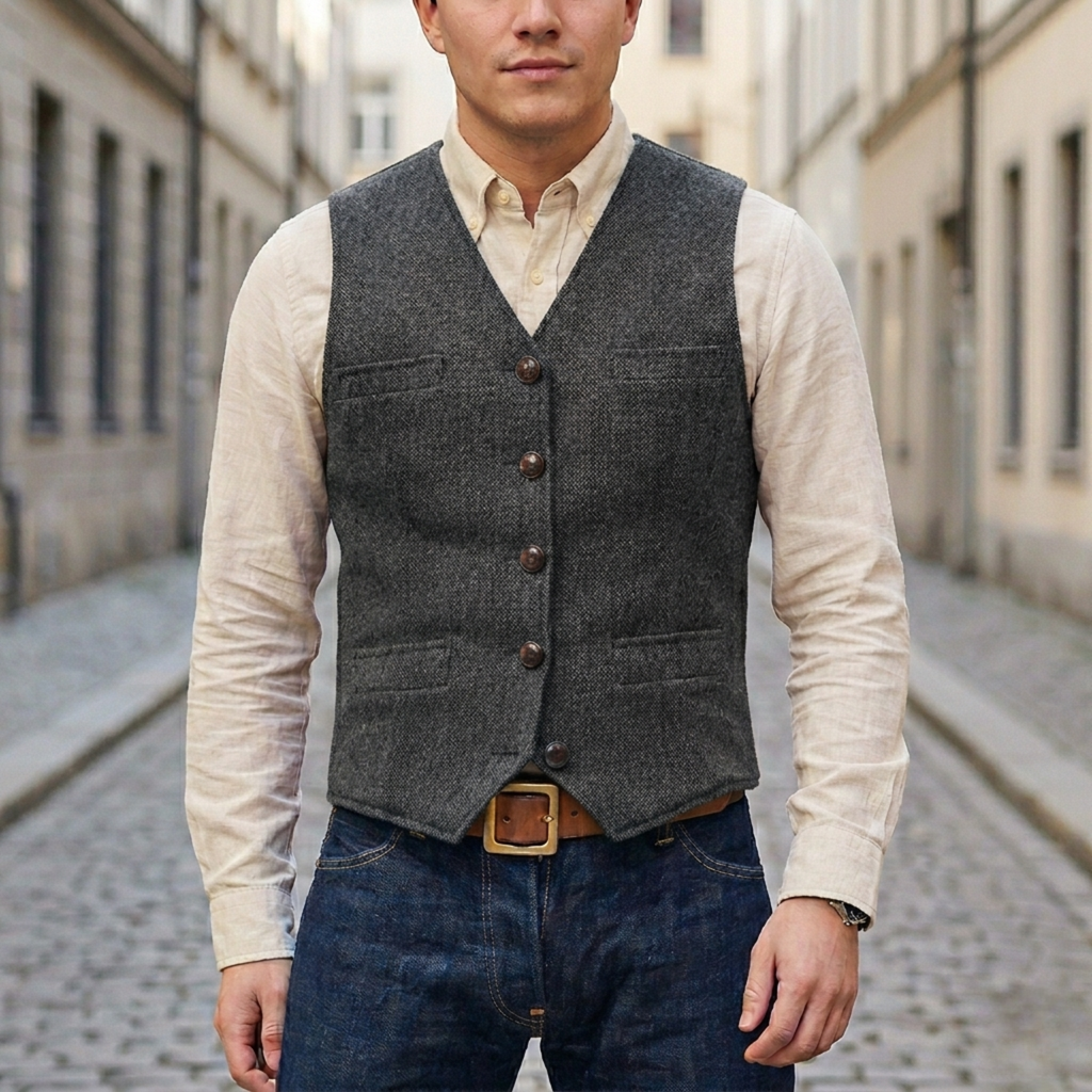 Adrian – Classic  Tweed Waistcoat for Men - Image 5