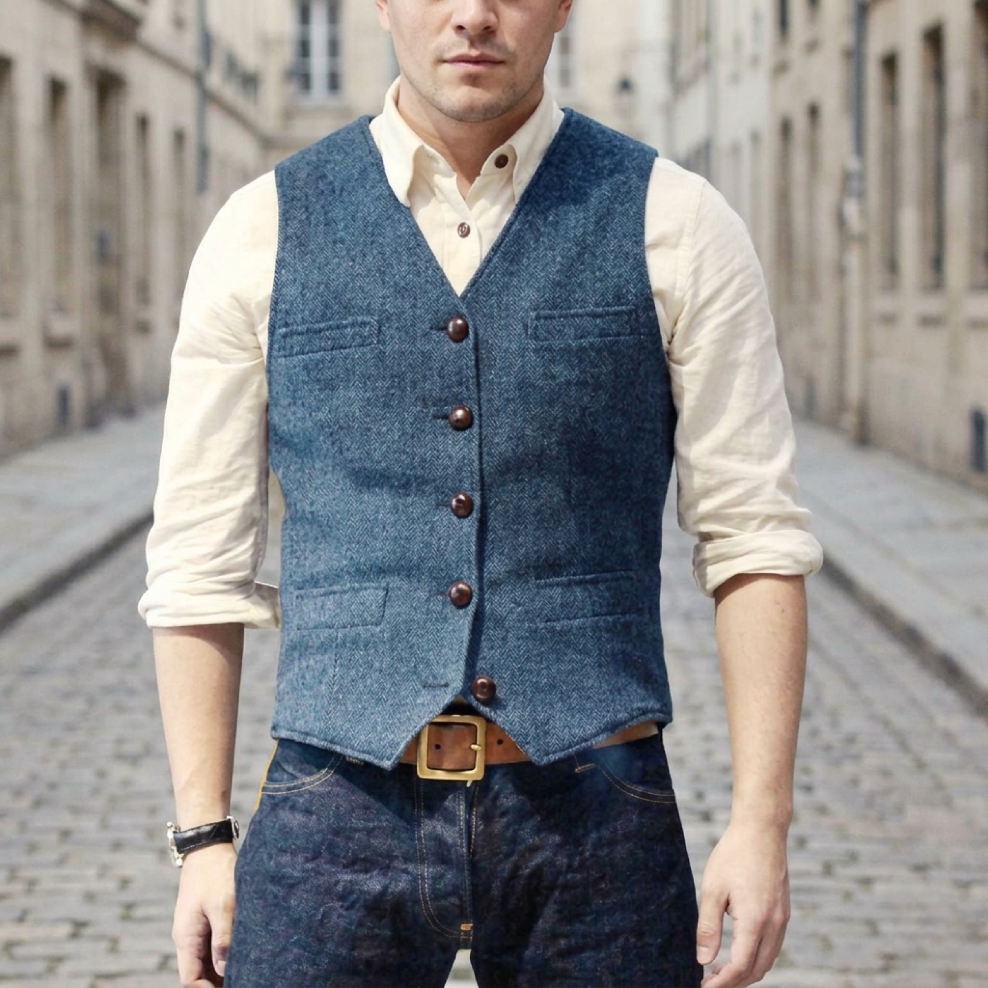Adrian – Classic  Tweed Waistcoat for Men - Image 4