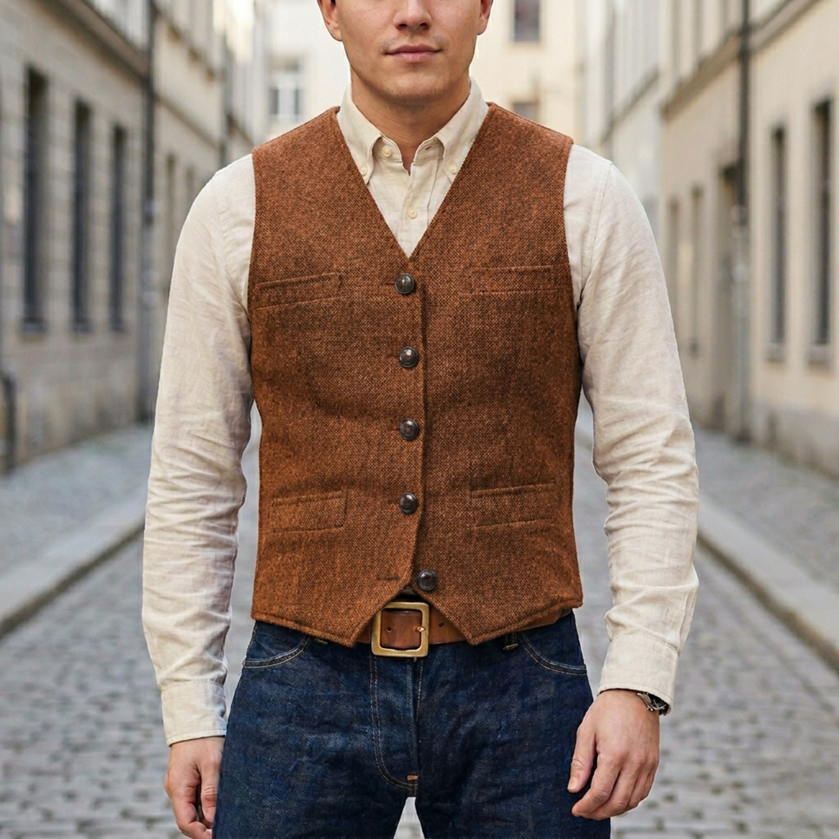 Adrian – Classic  Tweed Waistcoat for Men - Image 7