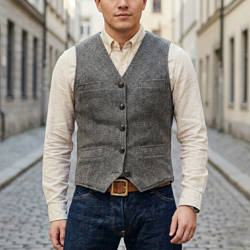 Adrian – Classic  Tweed Waistcoat for Men - Image 6