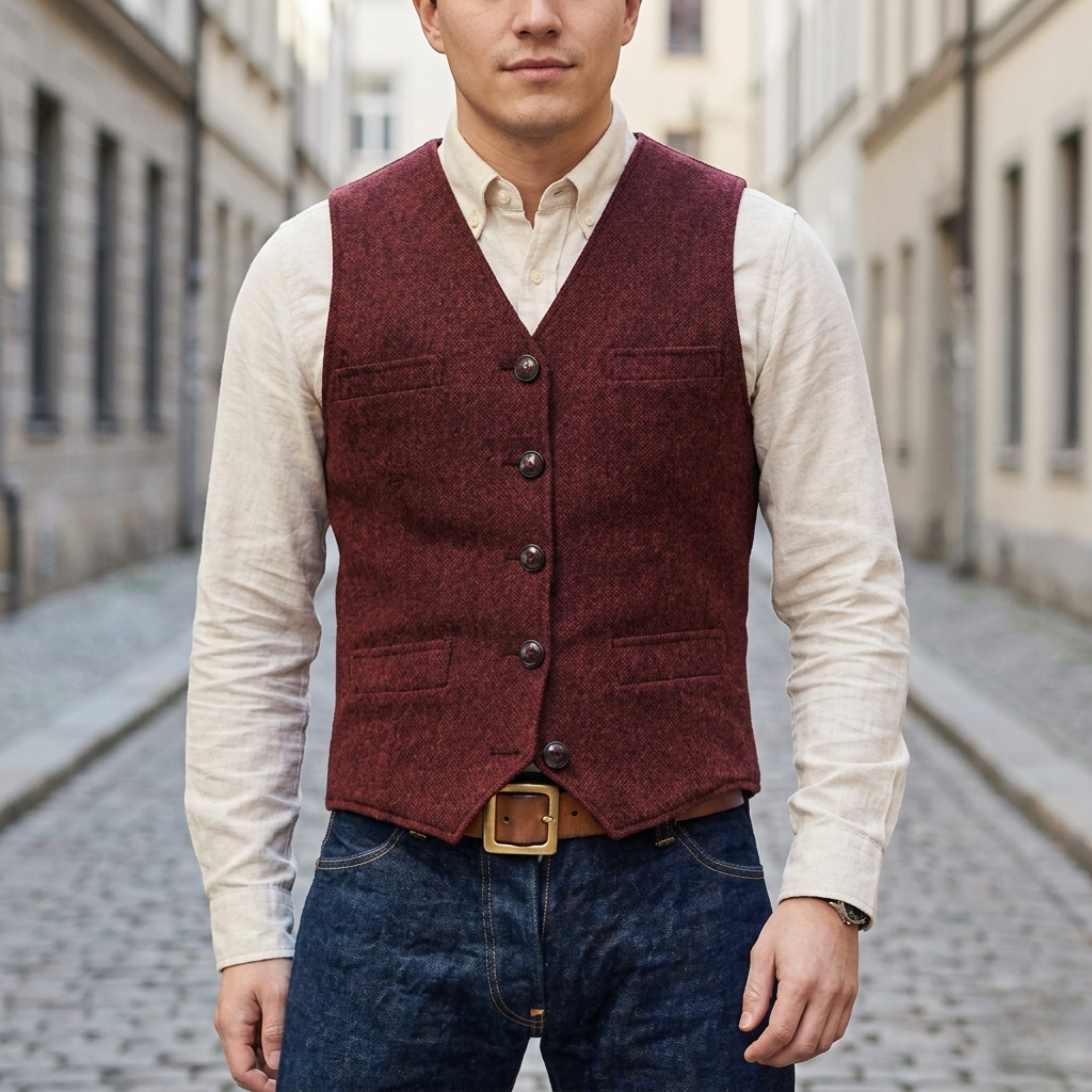 Adrian – Classic  Tweed Waistcoat for Men - Image 8