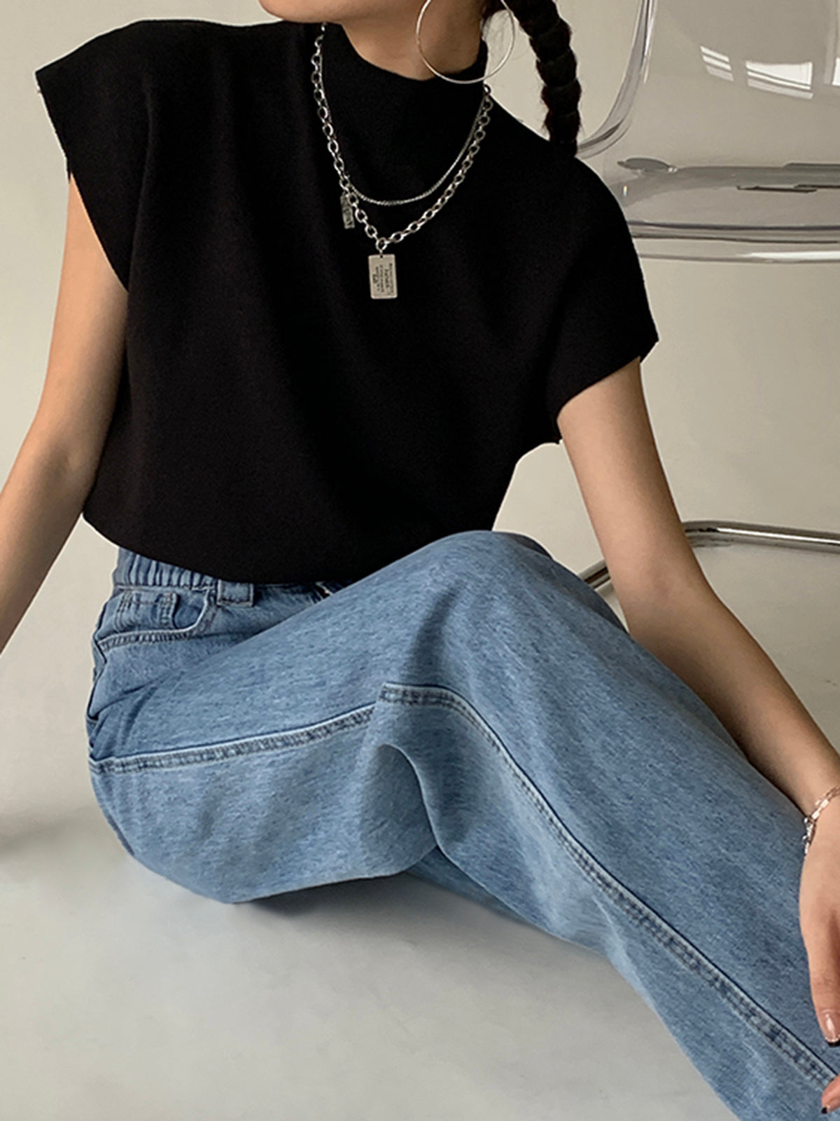 Alina – Damen Feinstrick-Shirt mit Stehkragen und Flügelärmeln