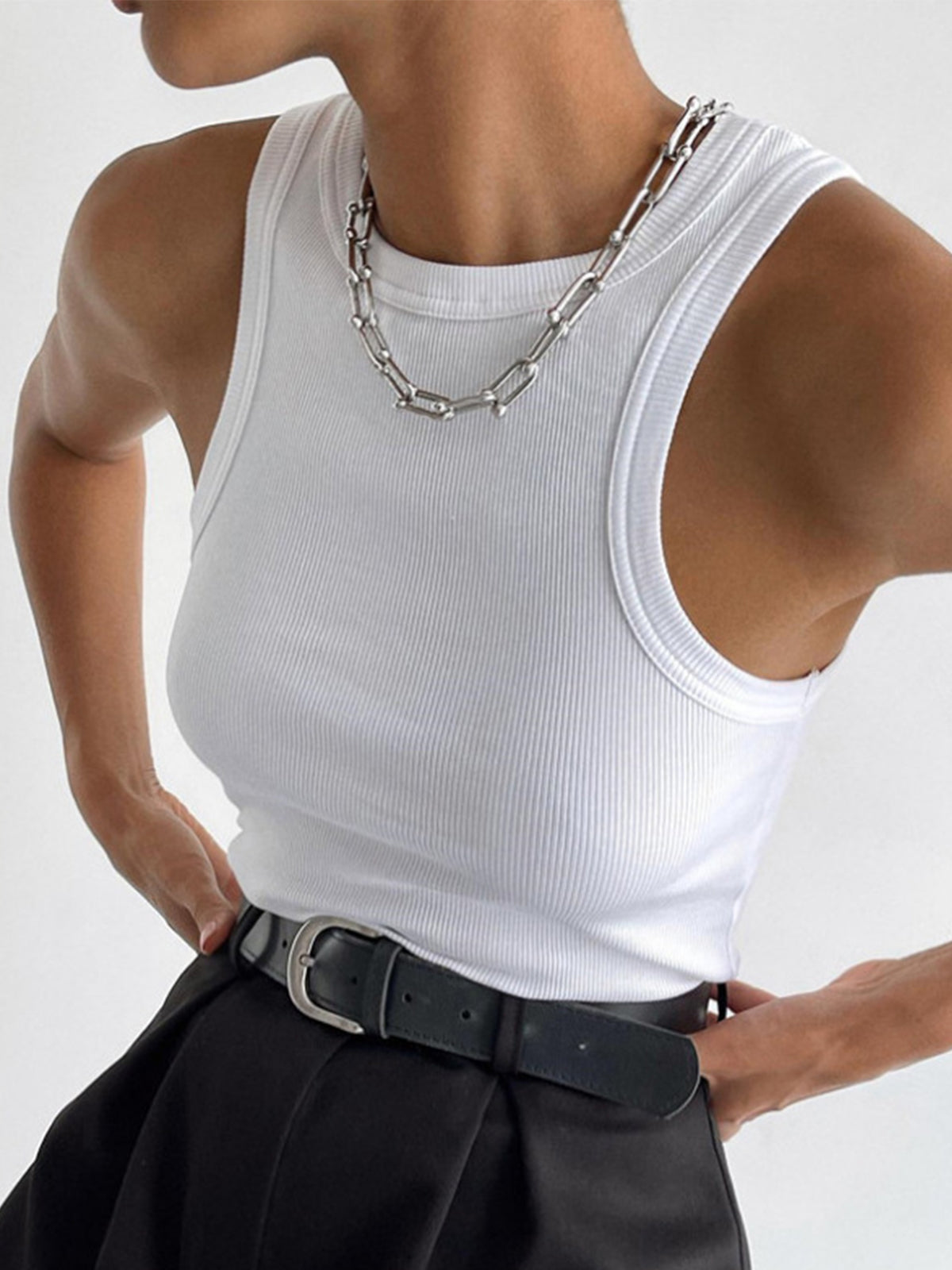 Inés – Damen Geripptes Tanktop mit Rundhalsausschnitt