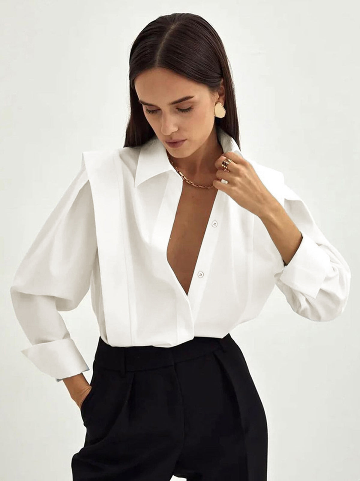 María – Damen Oversize Hemdbluse mit klassischem Kragen