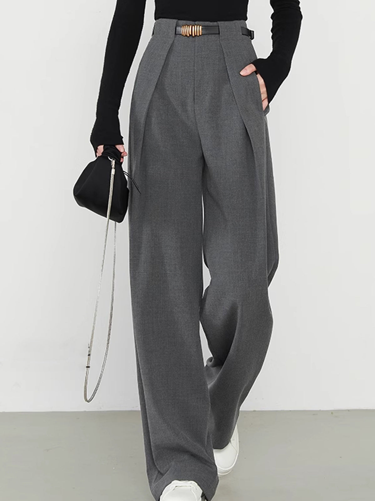 María – Damen High-Waist Stoffhose mit weitem Bein
