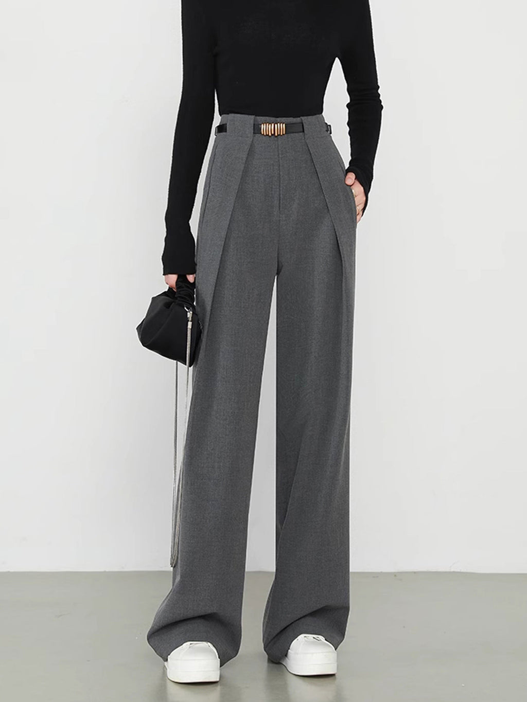 María – Damen High-Waist Stoffhose mit weitem Bein