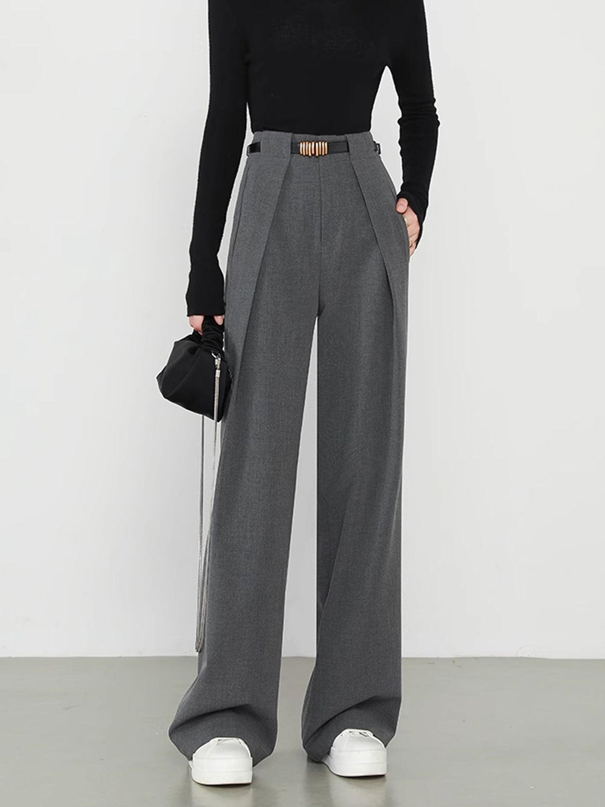 María – Damen High-Waist Stoffhose mit weitem Bein