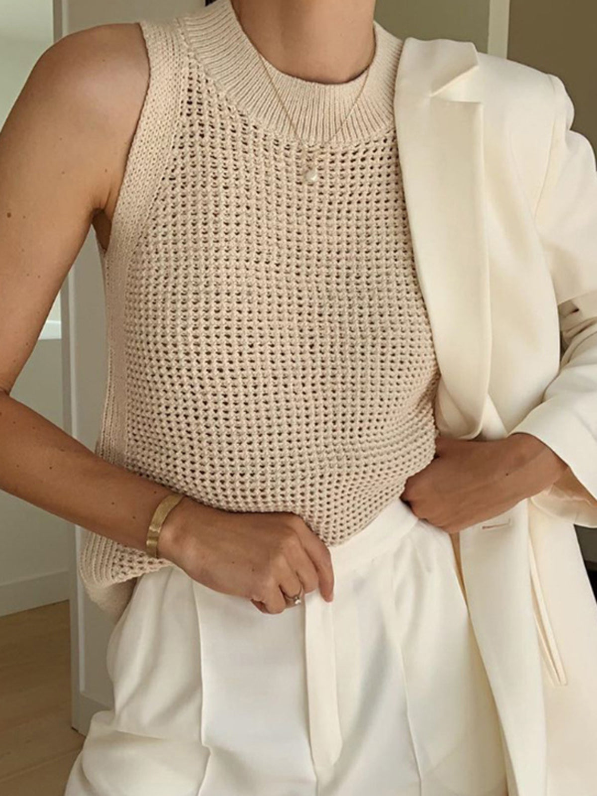 Laura – Damen Ärmelloses Strick-Top mit Rundhalsausschnitt