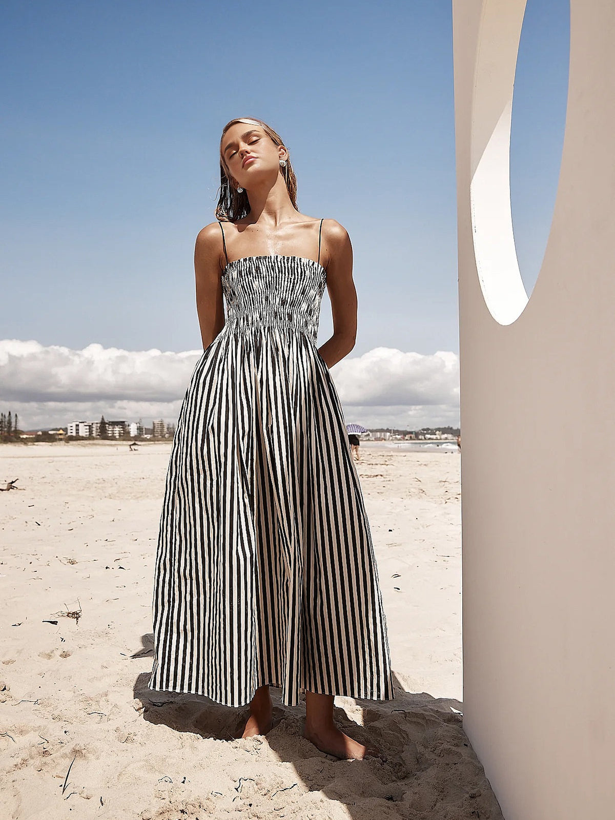 Amelia – Sleeveless Pinstripe Long Dress - Image 4