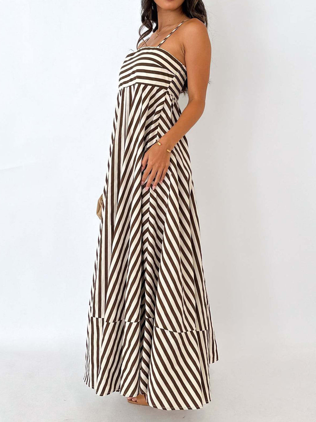 Emilia – Striped Pleated Cami Long Dress - Image 5