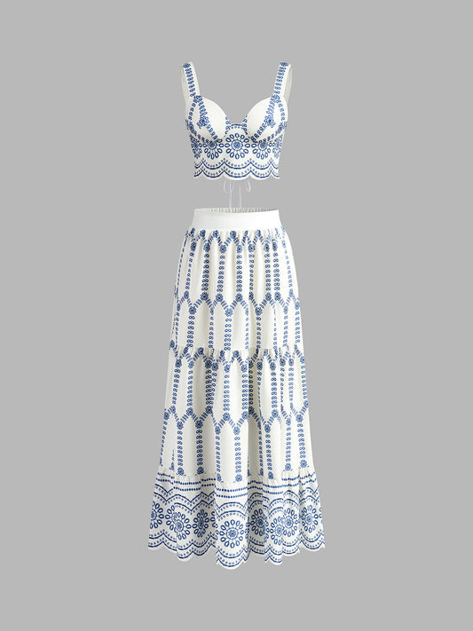 Isabel – Zweiteiliges Stickerei-Set mit Crop-Top und Midirock