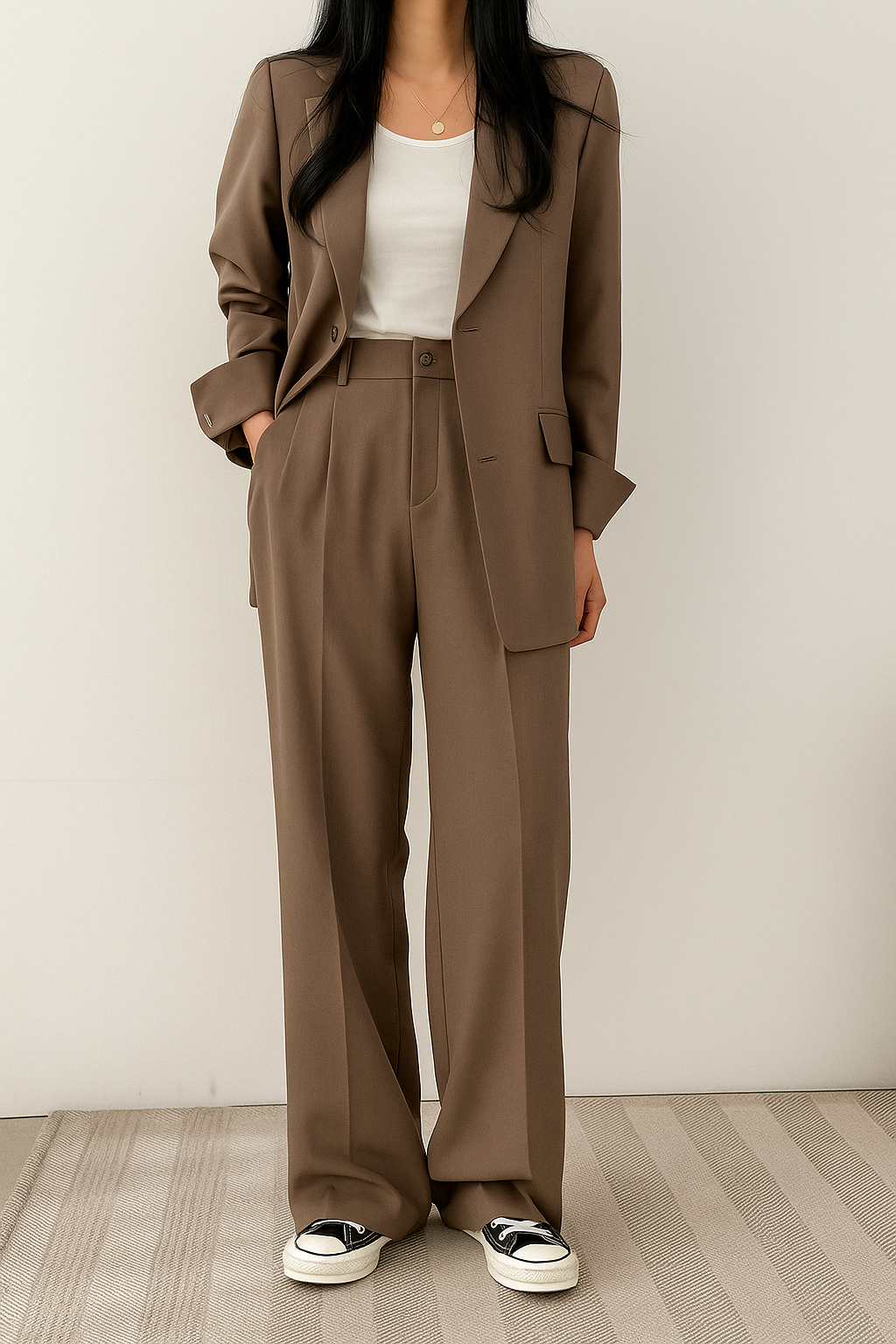 Two-Piece Set Women's Tailored Blazer and Wide-Leg Pants with Elegant Finish - Image 2