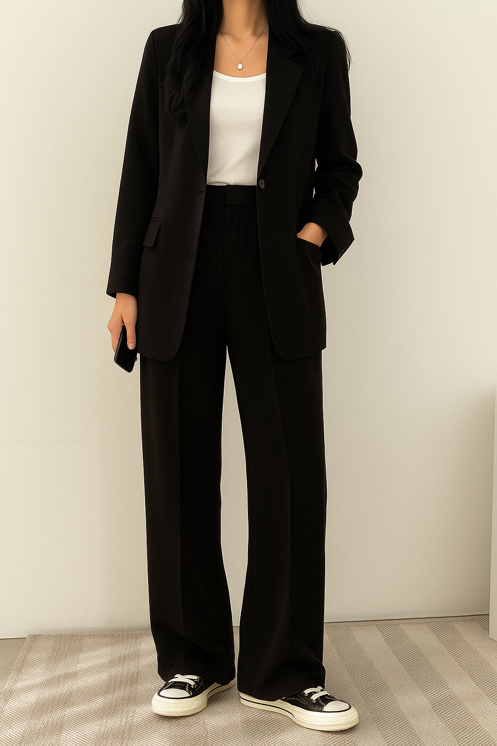 Two-Piece Set Women's Tailored Blazer and Wide-Leg Pants with Elegant Finish - Image 5