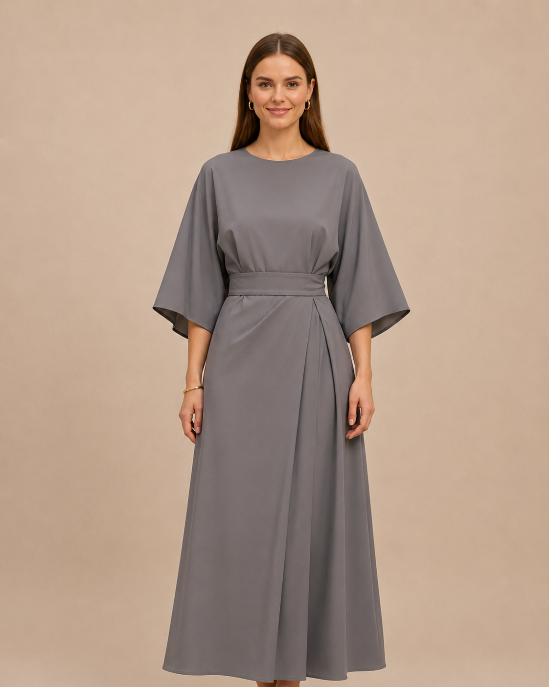 Isabella – Elegantes Damenkleid mit Gürtel und Laternenärmeln