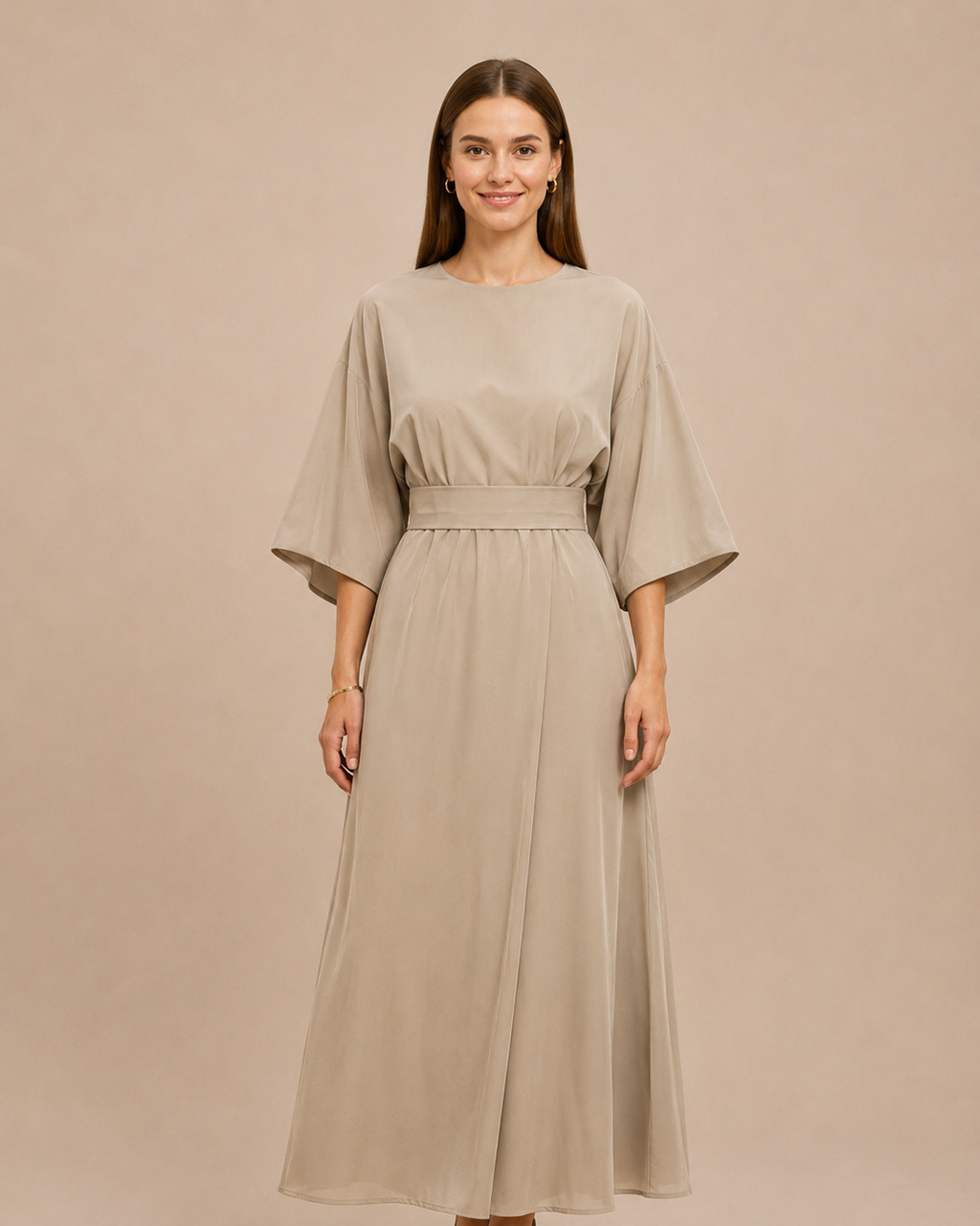 Isabella – Elegantes Damenkleid mit Gürtel und Laternenärmeln