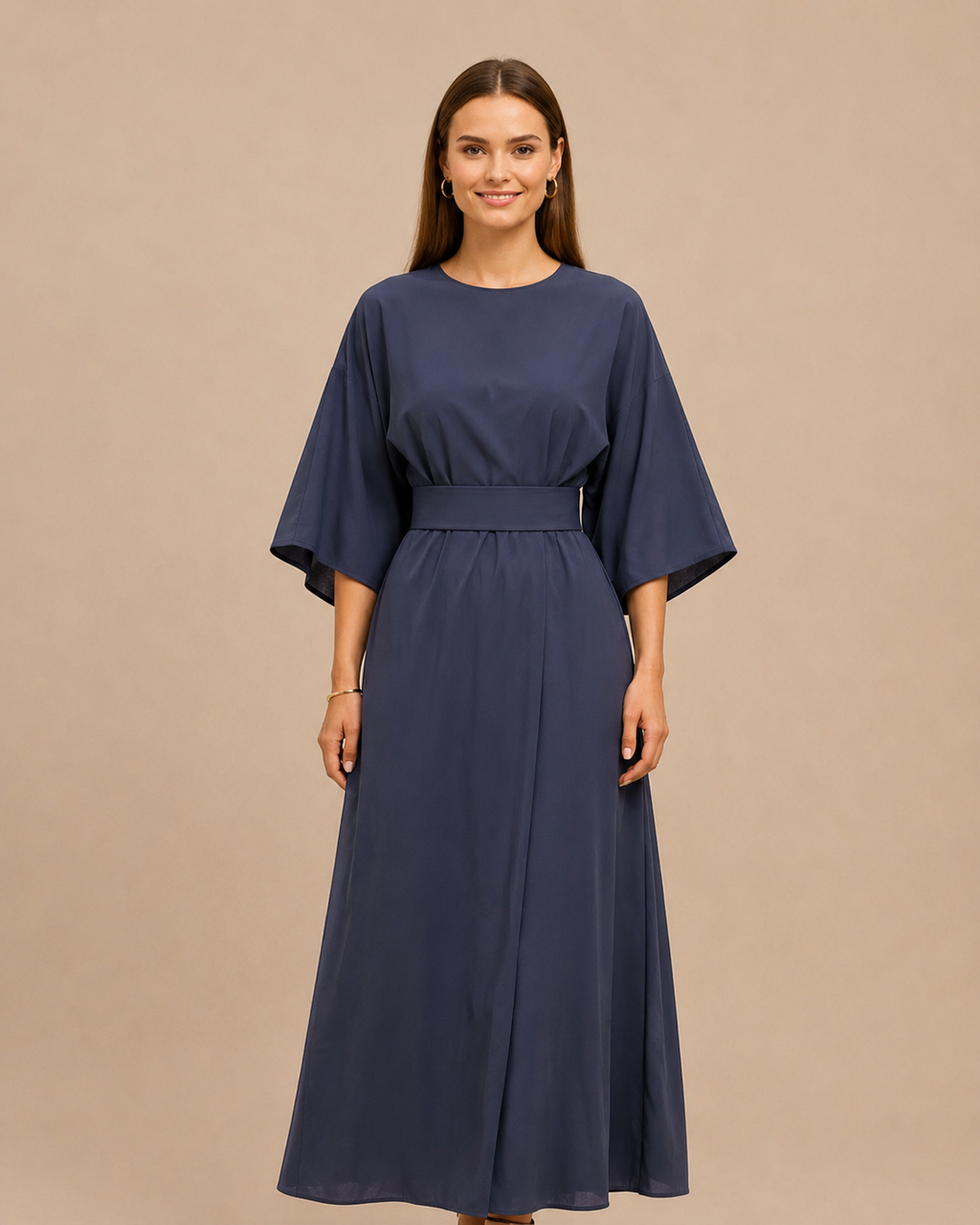 Isabella – Elegantes Damenkleid mit Gürtel und Laternenärmeln