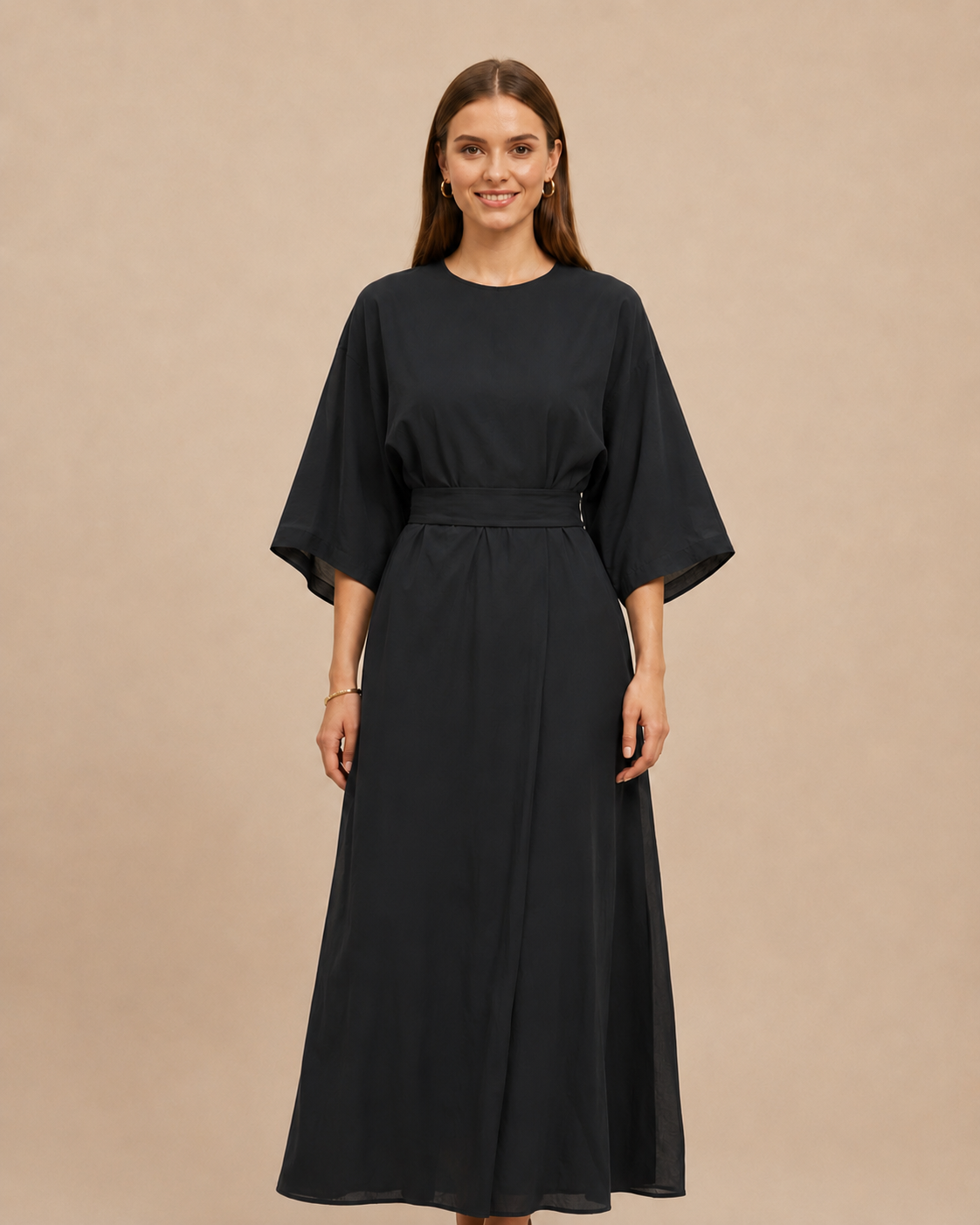 Isabella – Elegantes Damenkleid mit Gürtel und Laternenärmeln