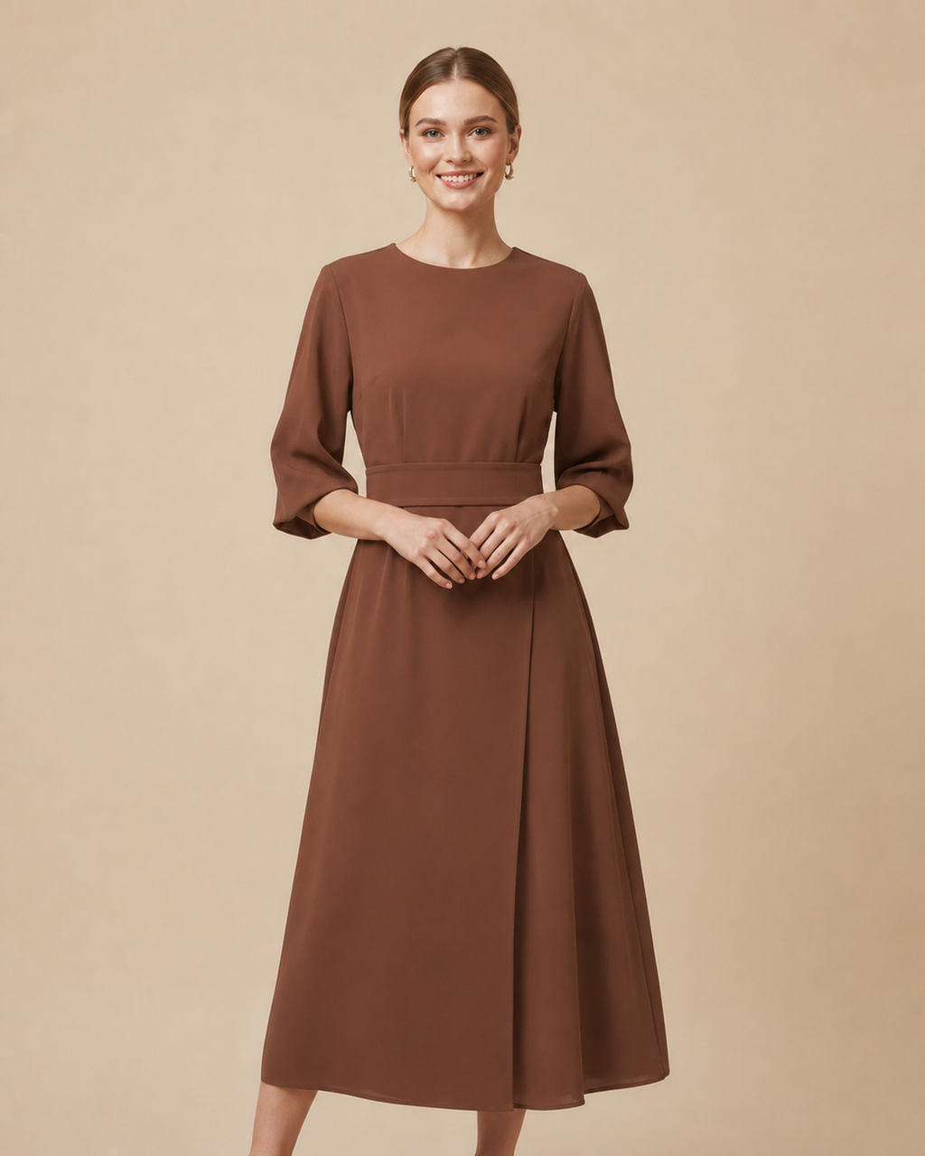 Isabella – Elegantes Damenkleid mit Gürtel und Laternenärmeln