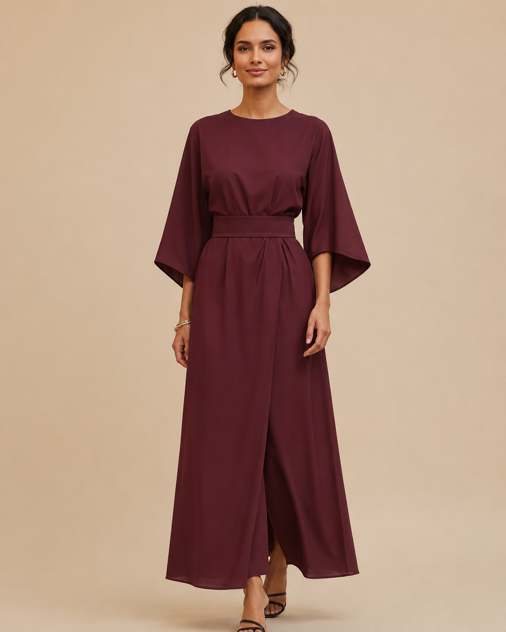 Isabella – Elegantes Damenkleid mit Gürtel und Laternenärmeln