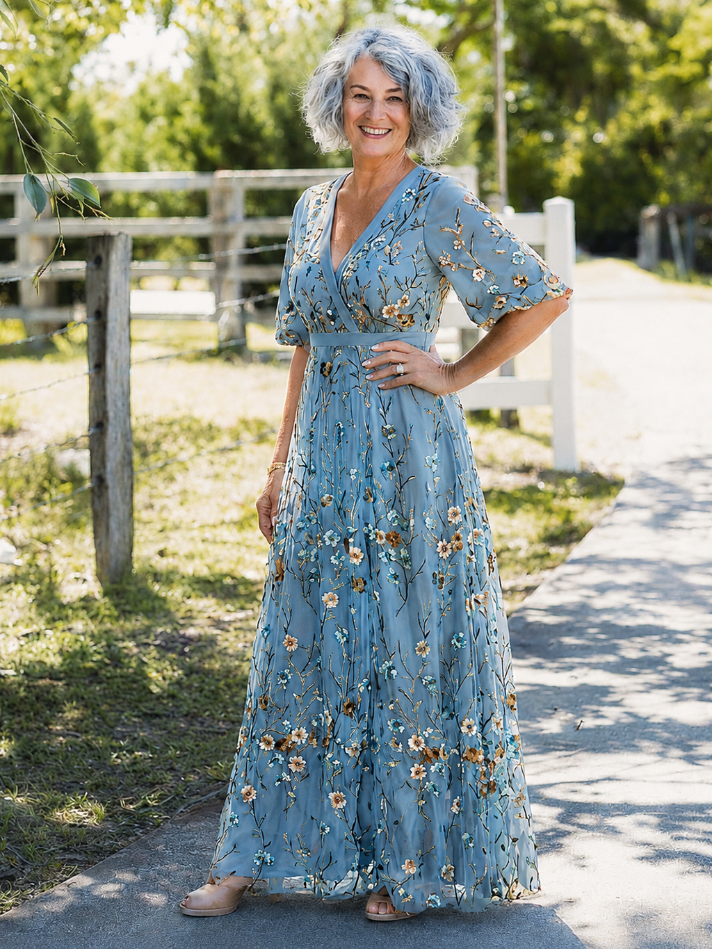 Isabella – Elegantes Blumenkleid mit V-Ausschnitt für Damen