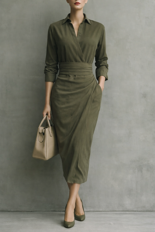 Elena – Elegantes Damen-Midikleid mit Wickeloptik