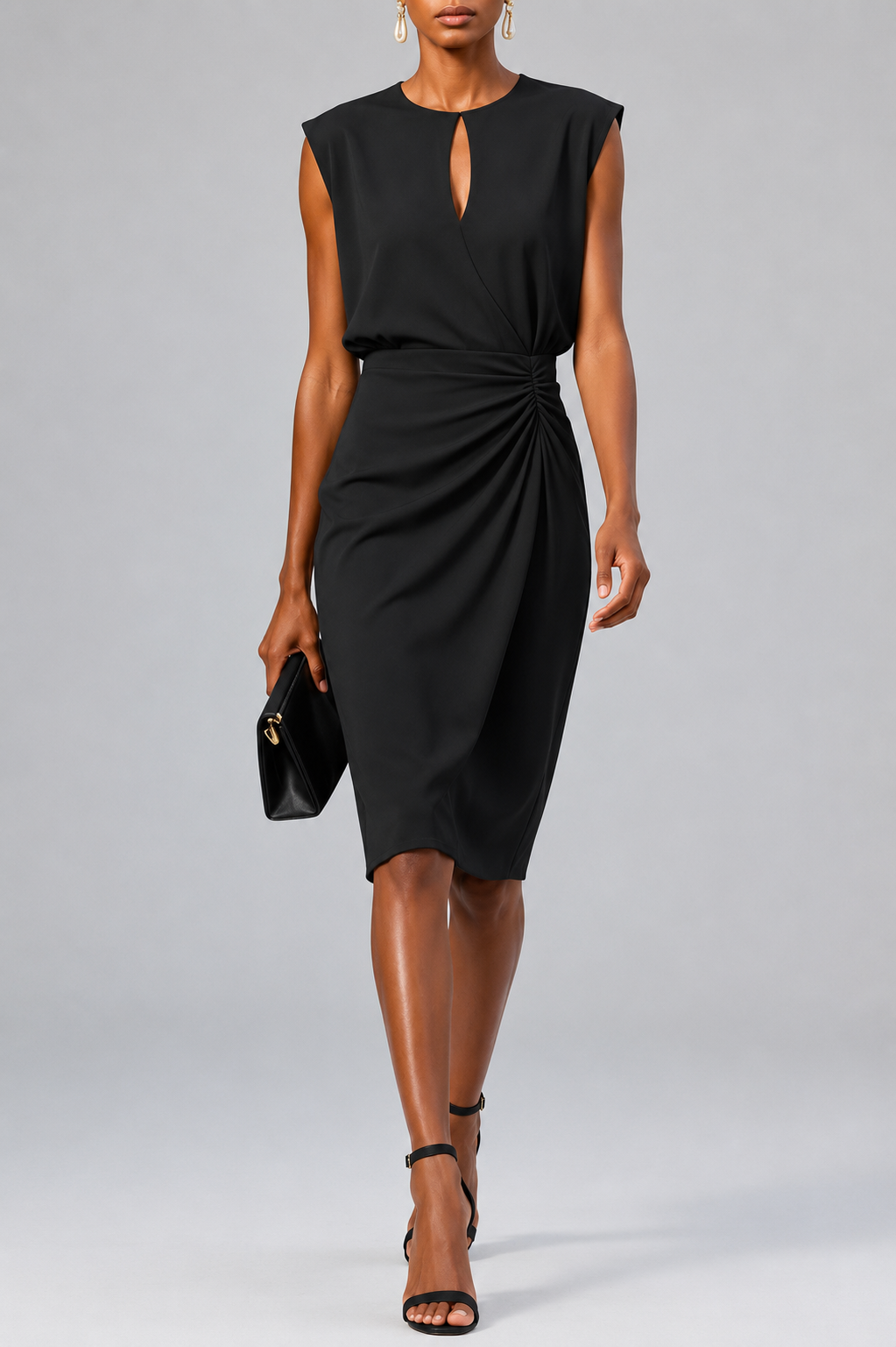 Laura – Elegantes Midi-Cocktailkleid mit Schlüssellochausschnitt für Damen