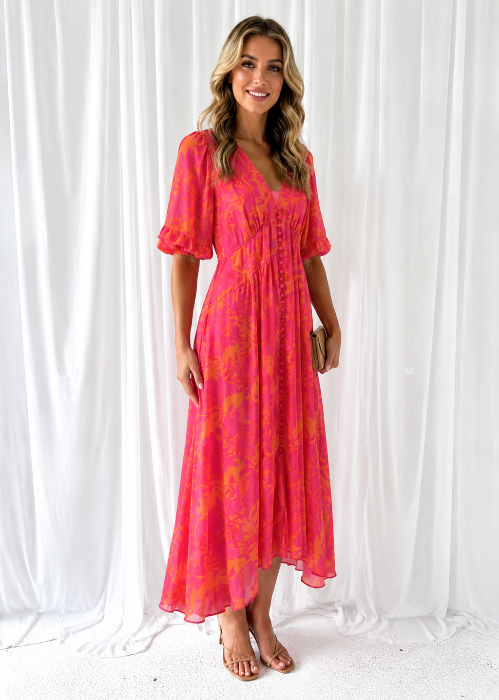 Elena – Maxikleid für Damen mit Blumenmuster und V-Ausschnitt