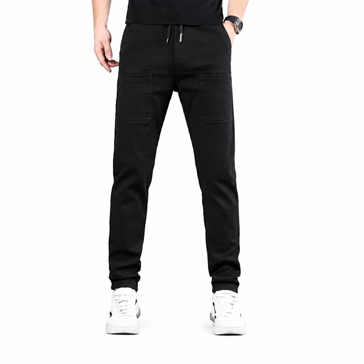 Herren Cargo Pants schwarz mit praktischen Taschen und flexiblem Schnitt - 3 - Atelier-Zofia
