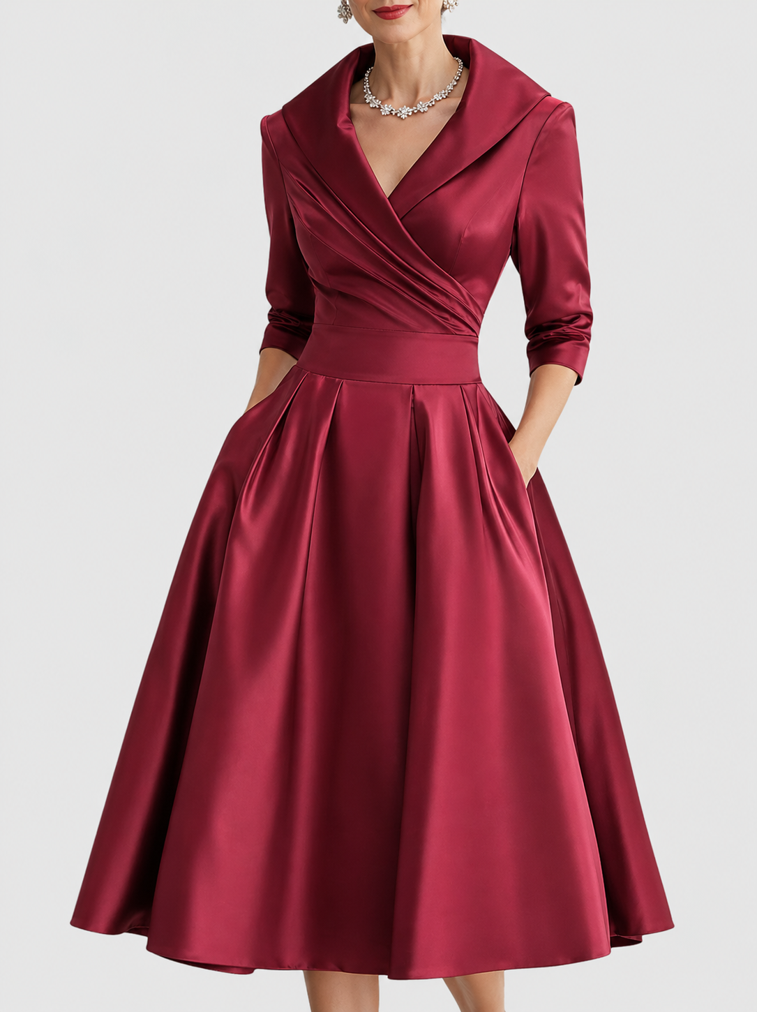 Ewelina – Elegantes Damen A-Linienkleid mit Wickelkragen