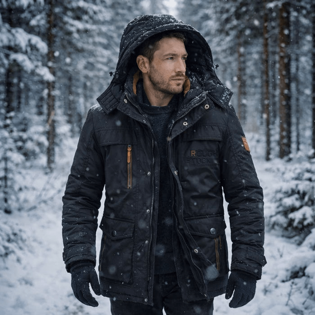 Herren Winterjacke mit Fleece-Futter und Abnehmbarer Kapuze - J&B - 10 - Atelier-Zofia