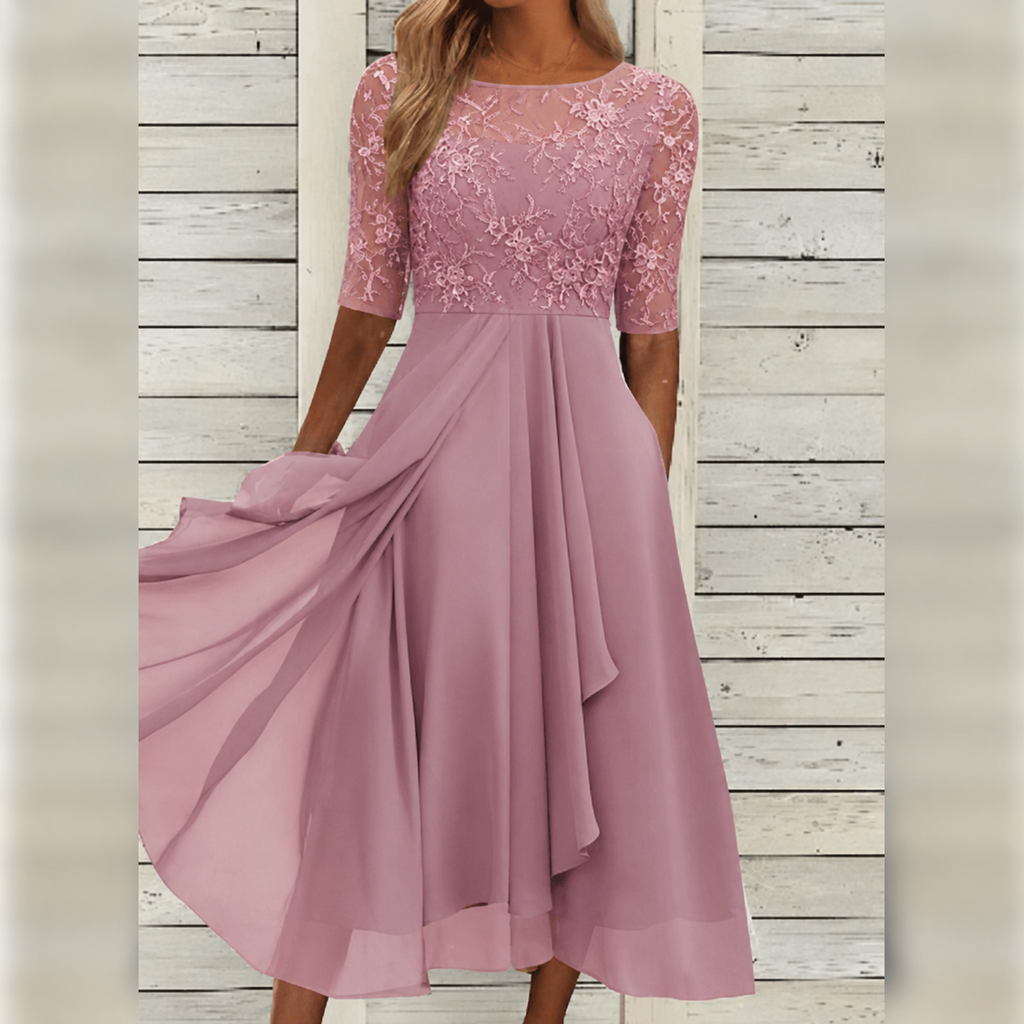 Sophie – Damen Halbarm Spitzen Midikleid