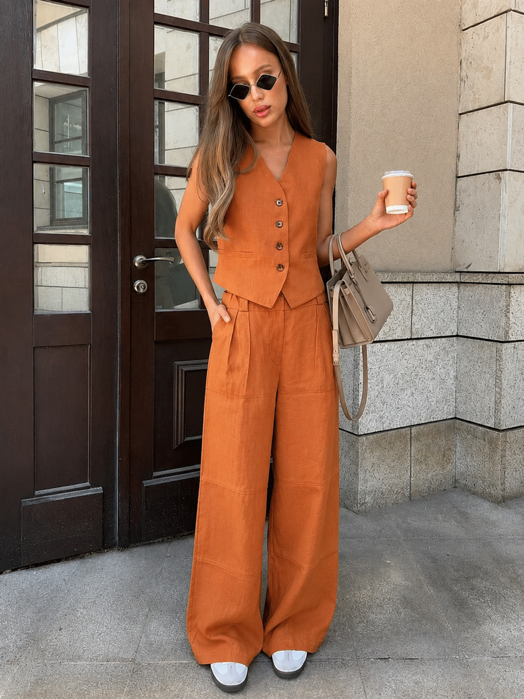 Stefanie – Elegantes Leinen-Set aus Weste und Hose für Damen