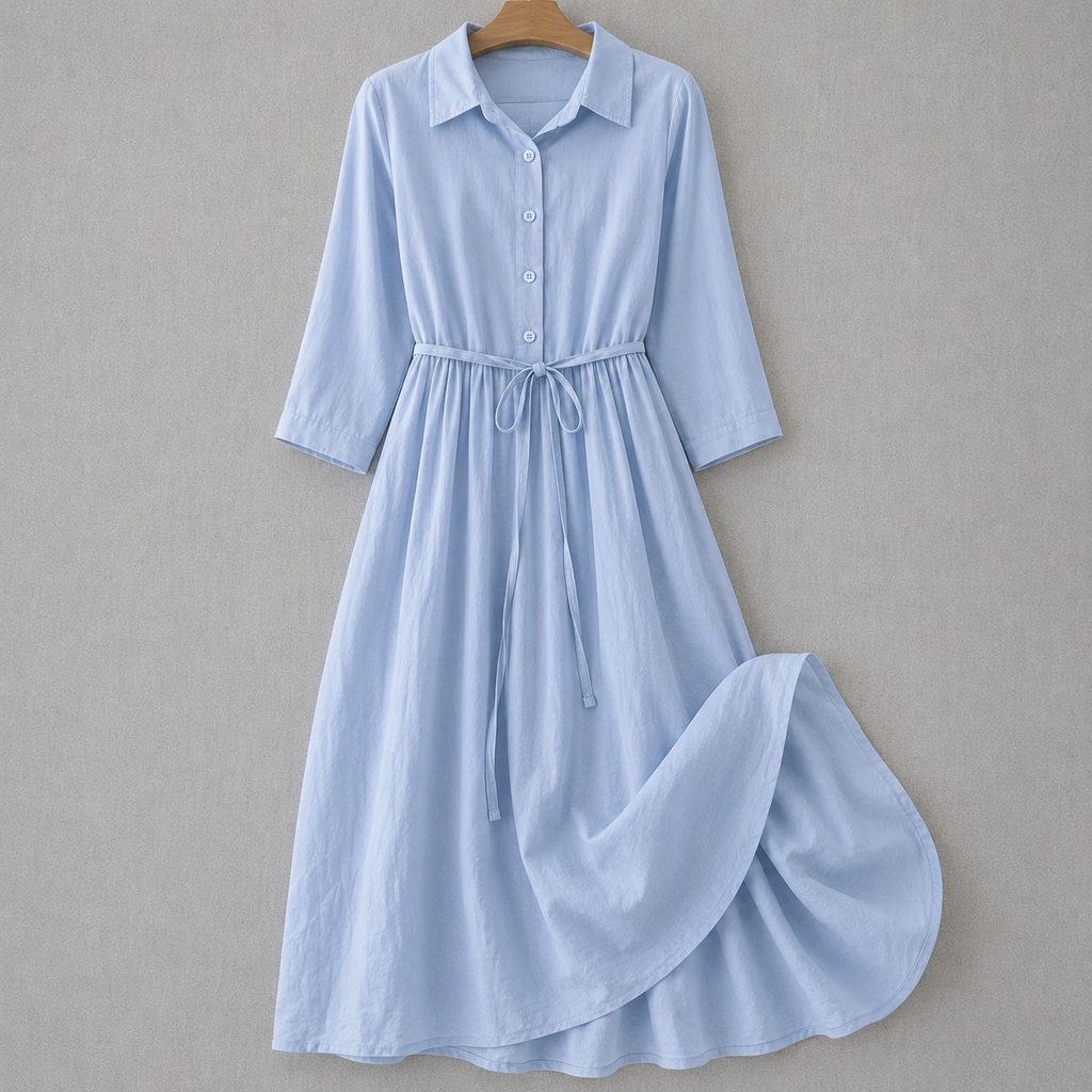 Kerstin – Damenkleid aus Baumwolle und Leinen mit Knopfleiste
